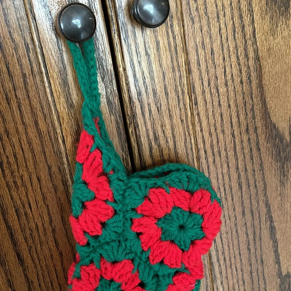 Crocheted Vintage Grandma Granny‎ Square Christmas Stocking Red Green Handmade - Picture 3 of 4